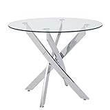 Moderna mesa de comedor redonda de cristal de 90 cm con mesa de vidrio templado y patas de metal para cocina y comedor