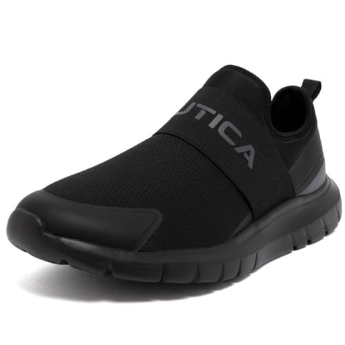 Nautica Men's Slip-On Sneakers – Casual Fashion Shoes for Walking, in Medium & Wide Widths, Black Mono-waldros, 10 Wide