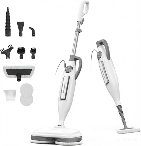 Image of DEVOAC VM6 Scrubbing Steam Mop with Rotating Mop Pads, 10 in 1 Steam Mop, Lightweight Spin Mop & 3 Steam Modes for Hard Floor Laminate Marble Floors (White)