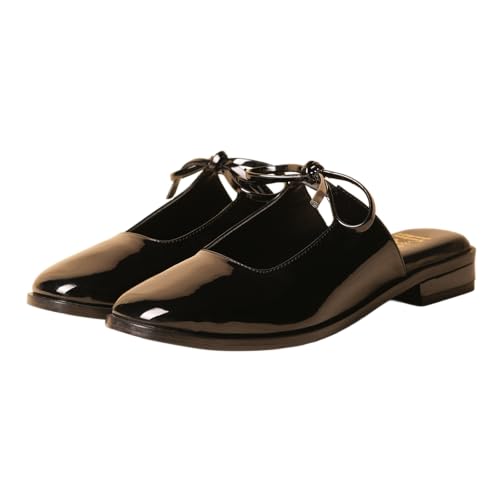 Image of Theater Women Fling Patent Bow Slip-On Flats | Square-Toe Pull-On Ballerinas with Elegant Bow Detail | Stylish, Comfortable & Easy-Wear Footwear for Work, Outings & Special Occasions