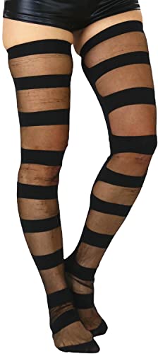 Image of ToBeInStyle Women's Vibrant Horizontal Wide Striped Thigh High Stockings