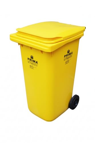 Image of Prima Plastic Manual-Lift Garbage Waste Dustbin with Wheels 240 Ltr Yellow