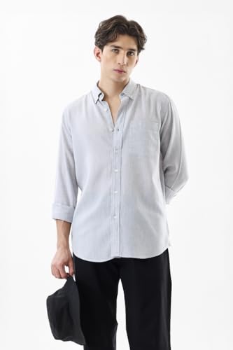 Image of SNITCH Men Casual Shirt | Regular Fit Full Sleeve Button-Down Collar Solid Pattern | Premium Linen Blend & Breathable Fabric for Everyday & Office Wear