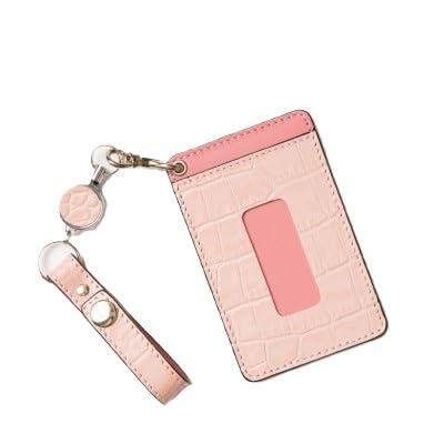 淡いピンクのレザーパスケース ロングリールストラップ付き 兵庫県たつの市産牛革 HEDGE