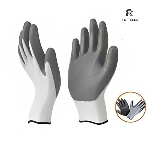 Image of Nylon Safety Gloves 12 Pairs-Heavy-Duty For Construction, Mechanics, Gardening, Plumbing&Automotive Work-Durable&Comfortable