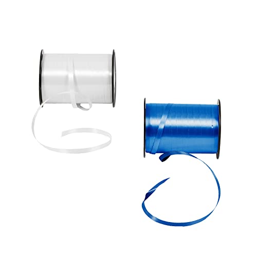 Clairefontaine 601763AMZC - Set mit 2 Spulen aus Schleife, glatt, 500 x 0,7 cm, ideal für Geschenkverpackung, Basteln und Hausdeko, 1 Set, Blau/Weiß
