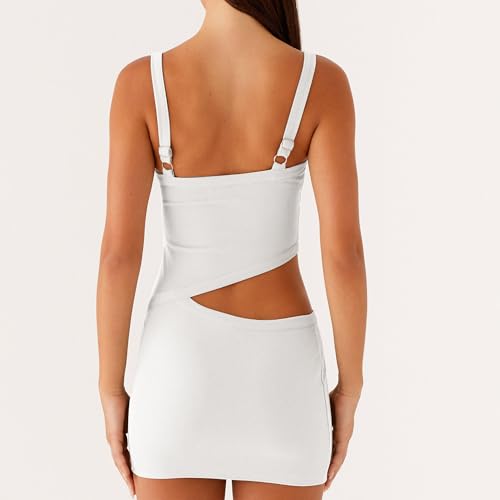 Image of Women Sexy Cutout Mini Dress Spaghetti Strap Backless V-Neck Patchwork Bodycon Short Dress Party Cocktail