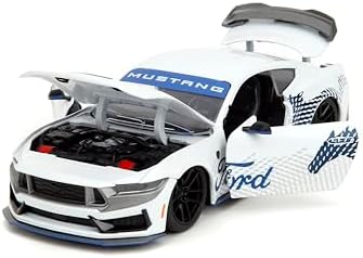 Jada Big Time Muscle 1:24 2024 Ford Mustang GT Dark Horse Die-Cast Car, Toys for Kids and Adults(White with Blue Horse Deco)