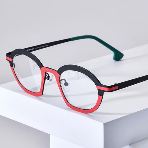 Image of FONEX Colorful Pure Titanium Glasses Frame Women Retro Round Eyeglasses