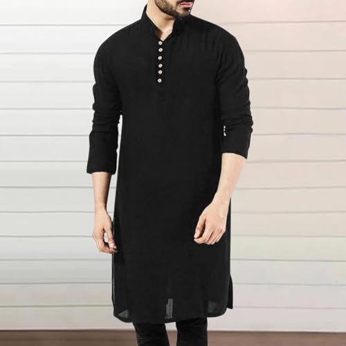 Fxbar Muslim Thobe for Men Kaftan with Pocket Stand Collar Long Gown Mens Short Sleeve Arab Thobe Islamic Thobe3