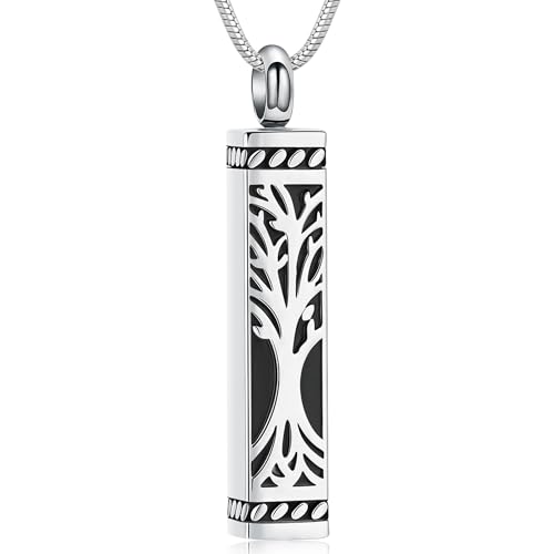 VCCWYQK Collar de urna de árbol de la vida para cenizas para mujeres y hombres, joyería de cremación, cubo de cenizas, collar de recuerdo, urna de bar, joyería para cenizas, Acero inoxidable, No es