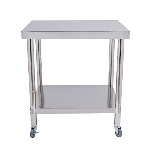 ROGONPDK Banco da lavoro in acciaio inox, per gastronomia, tavolo da cucina con ruote, carico massimo 300 kg, 76 x 60 x 85 cm, mobile da cucina, catering in acciaio inox