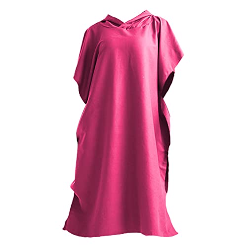TISHITA Poncho Playa Toalla Albornoz Cambia Trajes Microfibra con Capucha Absorbente Ligero Transpirable Secado Rápido Adecuado para Baño Deportes Piscina Vac, Rosa roja, LXL