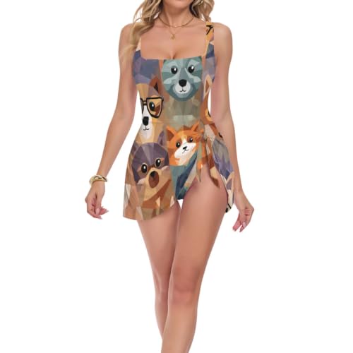 Maillot de bain femme imprimé animal abstrait maillot 1 pièce dos nu double bretelle