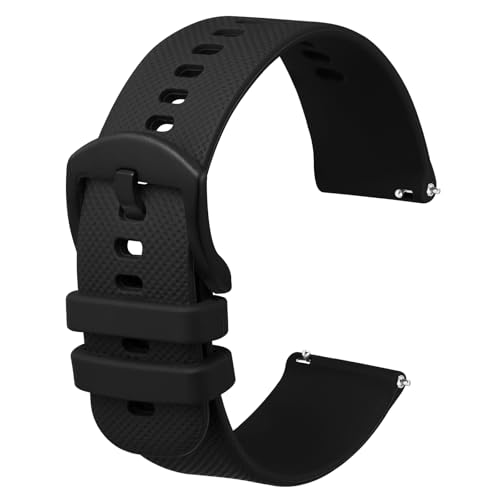 Anbeer Silicone Watch Band 16mm Quick Release Rubber Watch Straps for Men Women,Black with Black Stainless Steel Buckle