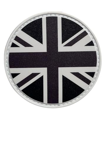 Morale Patch, 60mm Circular UV Printed Union Jack Flag. Robust PVC Rubber with Strong Hook and Loop Backing (Black and White Traditional Design. Airsoft, Paintball BDU and Luggage.