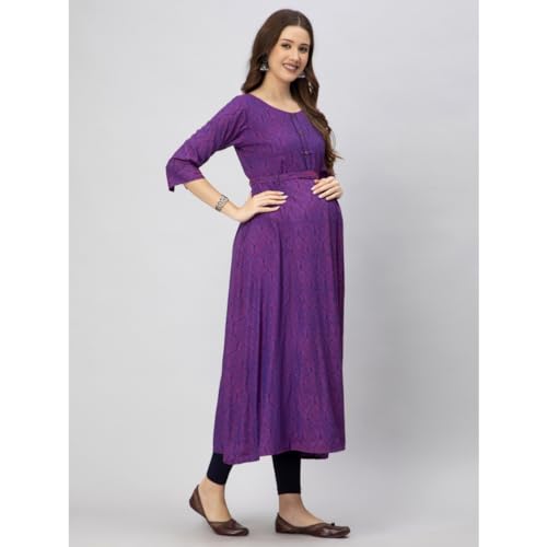 Image of CEE 18 Cotton Rayon A-Line Flaired Maternity Feeding Kurti for Women with Zippers | Pregnancy Dress for Women | Breastfeeding Dress for Women | Nursing Dress for Women Pre and Post Pregnancy