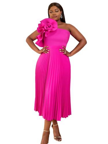 Image of AOMEI Women's One Shoulder 3D Flower Sleeveless High Waist Pleated A Line Long Dress Party Summer