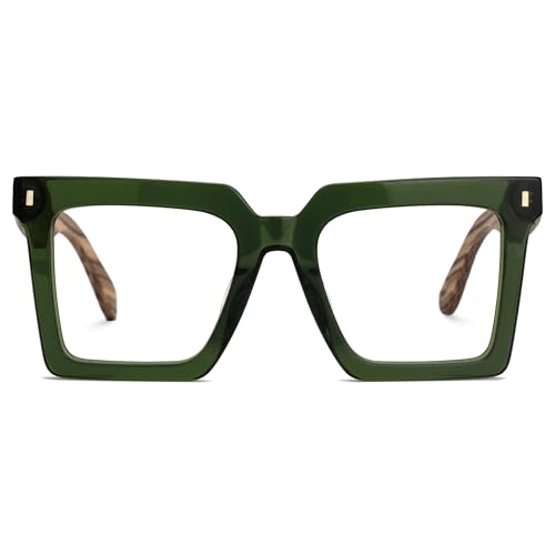 Image of Zeelool Vintage Square Wood Arm Eyeglasses Frame for Men with Non-prescription Clear Lens ZJGX320783-03 Green