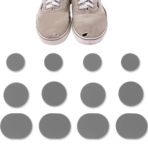 AFCJLTO 12 pcs Zapatos Parche De Roto, parches autoadhesivos redondos para reparar zapatos rotos, para Reparación de Orificio de Zapatilla, Reparación De Daño En El Calzado, Soluciona Agujeros, gris