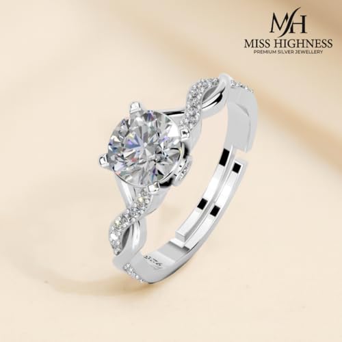 Image of Miss Highness 925 Sterling Pure Silver Ring for Women, Solitaire Rings, Adjustable Size, Daily Wear Silver Jewellery with Certificate of Authenticity, Birthday, Anniversary, Gift for Wife & Girlfriend