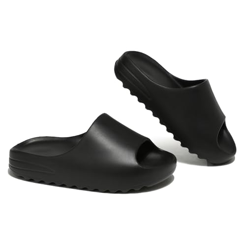 LIROMUX Kids Cloud Slides Pillow Slippers for Boys Girls Non-Slip Shower Shoes for Indoor Outdoor Bathroom Pool Sandals Summer Beach Lightweight Comfort Thick Sole Slipper Black 32-33