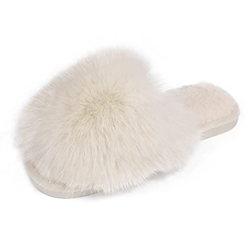 Womens Slippers - Fuzzy Slippers Women, Cozy Open Toe Slippers, Fluffy Slippers for Women, Soft Comfy Fuzzy Slippers, Anti-Slip Warm Womens House Slippers