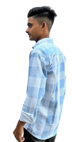 Image of Men's White Checked Full Sleeve Slim Fit Formal Shirt, 100% Cotton