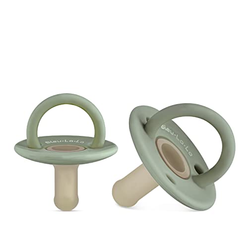 Lulababe Pacifier And Clip Set - Includes 2 Pacifiers And 1 Clip - Soft Silicone Matching Paci And Beaded Clip Strap Holder - For Infant And Baby Boys And Girls (Stage I, Sage + Khaki) #TOP4