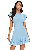 Floerns Women's V Back Inslace Layered Ruffle Hem Flutter Sleeve Dress Light Blue S
