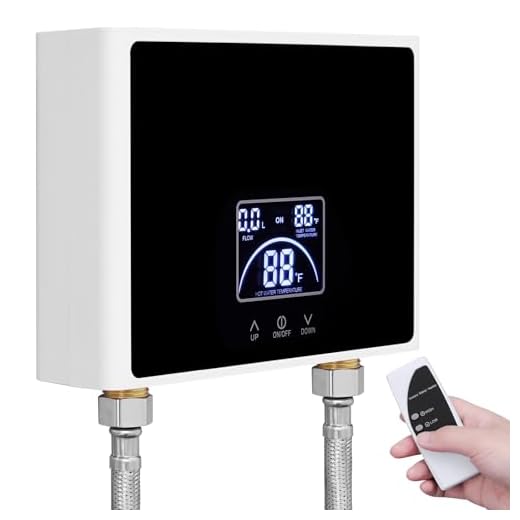 Calentador de Agua Instantáneo, 5500W Calentador Eléctrico con Pantalla LED, Mini Calentador 230V para Cocina y Ducha Baño, Sin Enchufe, Resistente a la Presión, Calentamiento Rápido, Impermeable IPX4
