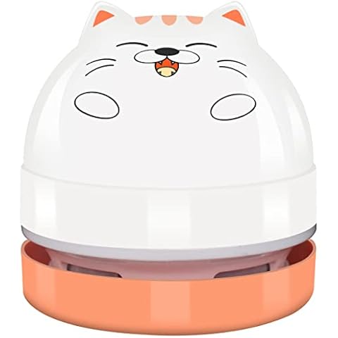 YUNYILAN Mini Desktop Vacuum Cleaner, Portable USB Vacuum Cleaner for Desk Mini Cute Cartoon Desktop Vacuum for Cleaning Eraser Crumbs, Dust, Crumbs, Computer, Keyboard and Car (White Orange) Cover