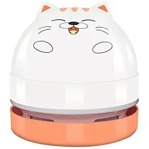 Mini Desktop Vacuum Cleaner, Portable USB Vacuum Cleaner for Desk Mini Cute Cartoon Desktop Vacuum for Cleaning Eraser Crumbs, Dust, Crumbs, Piano, Hairs, Computer, Keyboard and Car (White Orange)