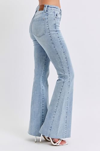 Judy Blue Mid-Rise Light Wash Flare Jeans with Rhinestone Side Panel – Stylish Flared Fit, Sparkling Details, 888953