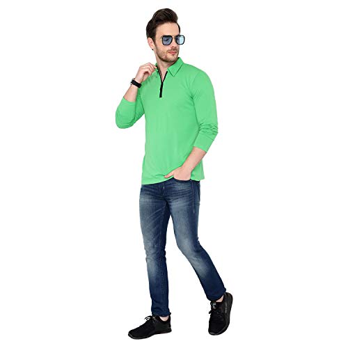 Image of Men's Cotton Blend Full Sleeve Zip Neck Polo T-Shirt (Pack of 1)