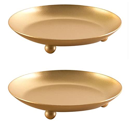 2PACKS Plate Candle Holders Metal Decorative Iron Pillar Candle Plate Candlesticks Holder for Column Ball Candle Stand Tea Light Holder (Gold)