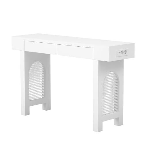 Mesa consola con cajones REXO blanca con regleta integrada para pasillo 6