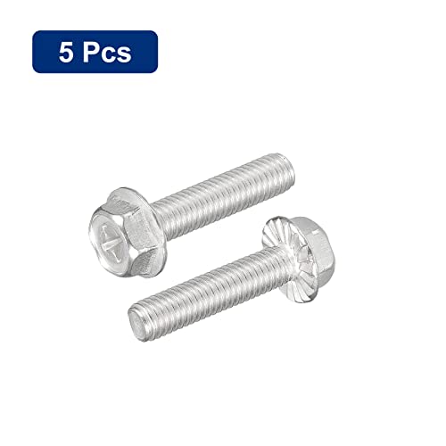 Image of uxcell M8x35mm Phillips Hex Head Flange Bolts, 5pcs 304 Stainless Steel Hexagon Phillips Flange Head Hex Bolts Machine Screws
