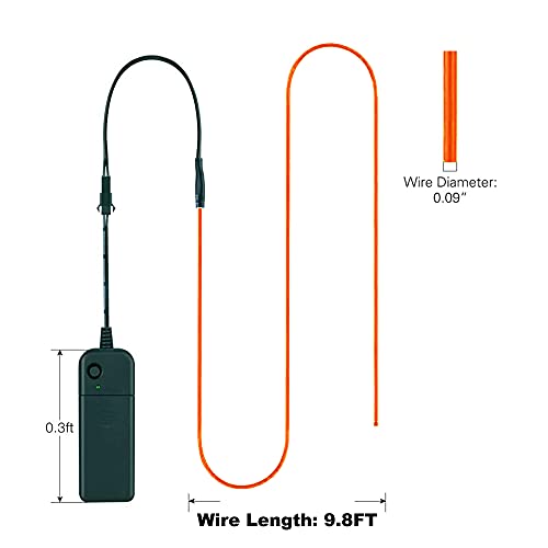 Image of MaxLax EL Wire Orange, 9.8ft /3m Portable Battery Pack Neon Light Strip 360 Cuttable Glowing Rope Lights for Parties, Halloween, DIY Decoration