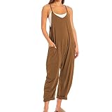 SeeLuNa Womens Casual Sleeveless Jumpsuits V-Neck Spaghetti Strap Wide Leg Romper Overalls Jumpsuit