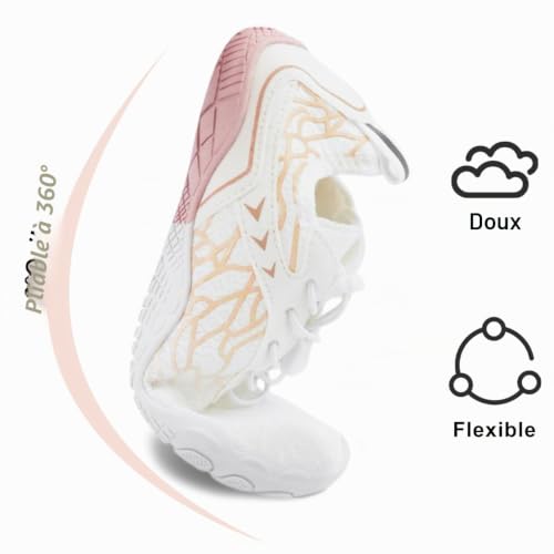 ZEPYFXIT Chaussures Aquatiques Homme Femme Été Chaussures de Bain Léger Respirant Chaussures d'eau Séchage Rapide Chaussures de Plage Chaussures Pieds Nus(Blanc Rose,37 EU) – vue 7