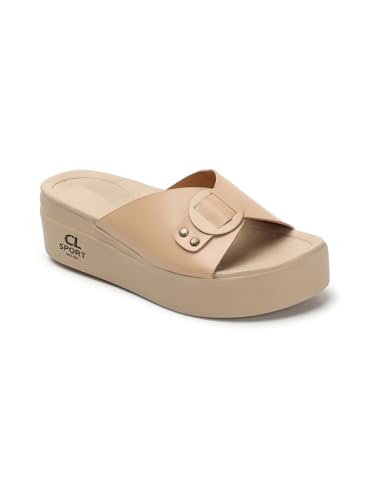 Image of Carlton London women's Flatform Comfortable Slide Sandals with Buckle