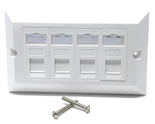 DRUT Cat6 RJ45 FacePlate Wall Socket Box for Ethernet LAN Networking Face Plate, Compatible with Cat5e, Cat6, Cat7, Cat8, Cat9 Cable, With Keystone Jack (Quad Port, White)