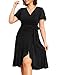 Plus Size Wedding Guest Dresses Women Black Wrap V-Neck Cocktail Formal Summer Short Sleeve High Low Split Ruffle Dress