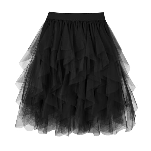 WERFORU Damen Tüllrock Petticoat Tütü High Waist A-Linie Tutu Rock Midirock Sommerrock