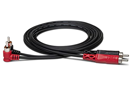 Hosa CRA-202R Dual RCA to Dual Right-Angle RCA Stereo Interconnect, 6.6 feet