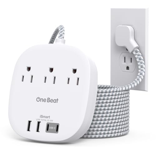 Image of Extension Cord 10 Ft, 22.5W /4.5A Surge Protector Power Strip 10Ft Cord, 3 Outlets & 4 USB Ports (2 USBC), Desktop Charging Station Travel Power Strip Long Cord for Home Office College Dorm Essentials