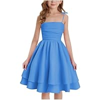 Fille Robe Bustier D'Été Vêtements Solid Chic Robe Élégant A-Ligne Robes sans Manches Vêtement Décontracté Funky Habillement Mi-Longue Soldes Bleu, 12-13 Ans