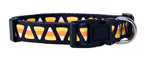 Native Pup Halloween Dog Collar- Spooky Fall Themed Horror Costume Collars- Skull, Pumpkin, Ghost, Bat, Witch, Candy Corn, Spider- Adjustable for Small, Medium, Large Breeds (Medium, Candy Corn)
