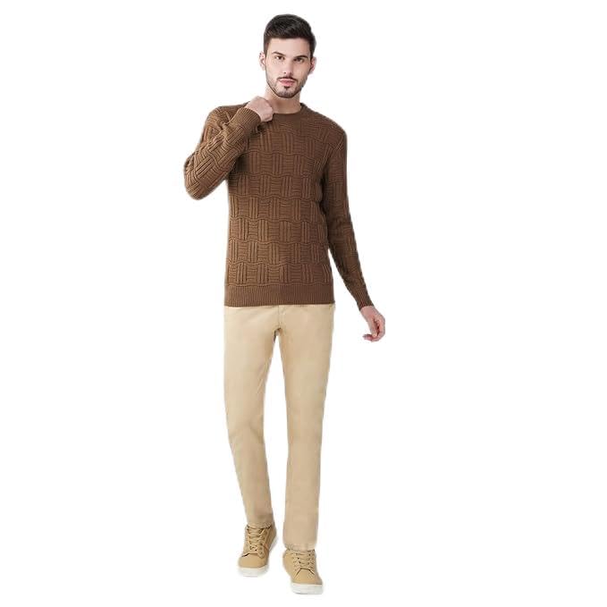 joe hazel Men Khaki Round Neck Pullover Sweater-picture-14